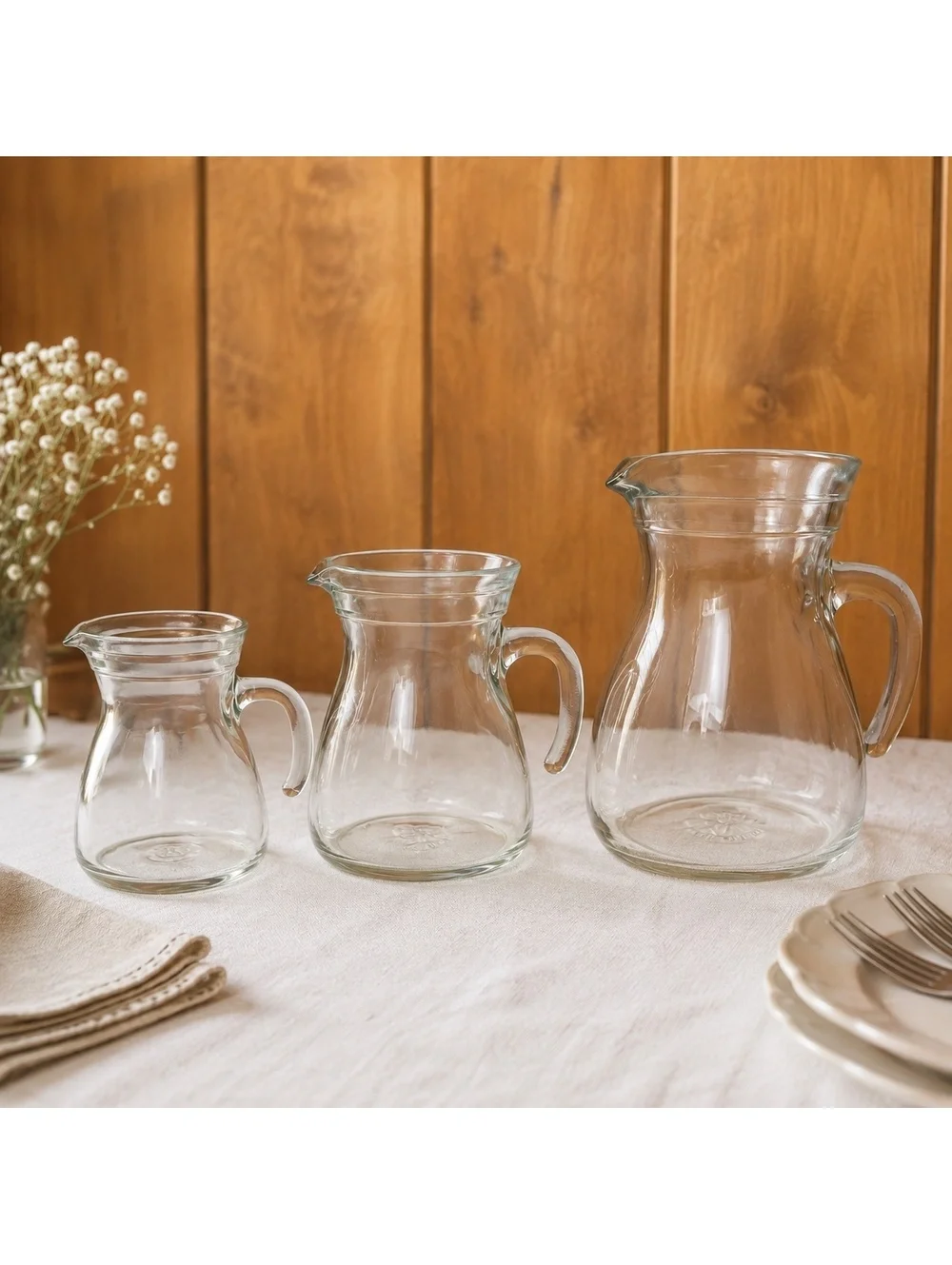 Vintage Cerve Italy Glass Pitcher Carafe Set of 3 Graduated Sizes